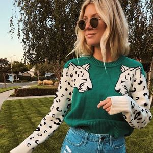 MinkPink White Leopard knit Sweater! Green / Size Small.